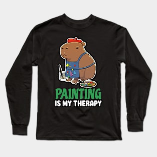 Painting is my therapy cartoon Capybara Long Sleeve T-Shirt